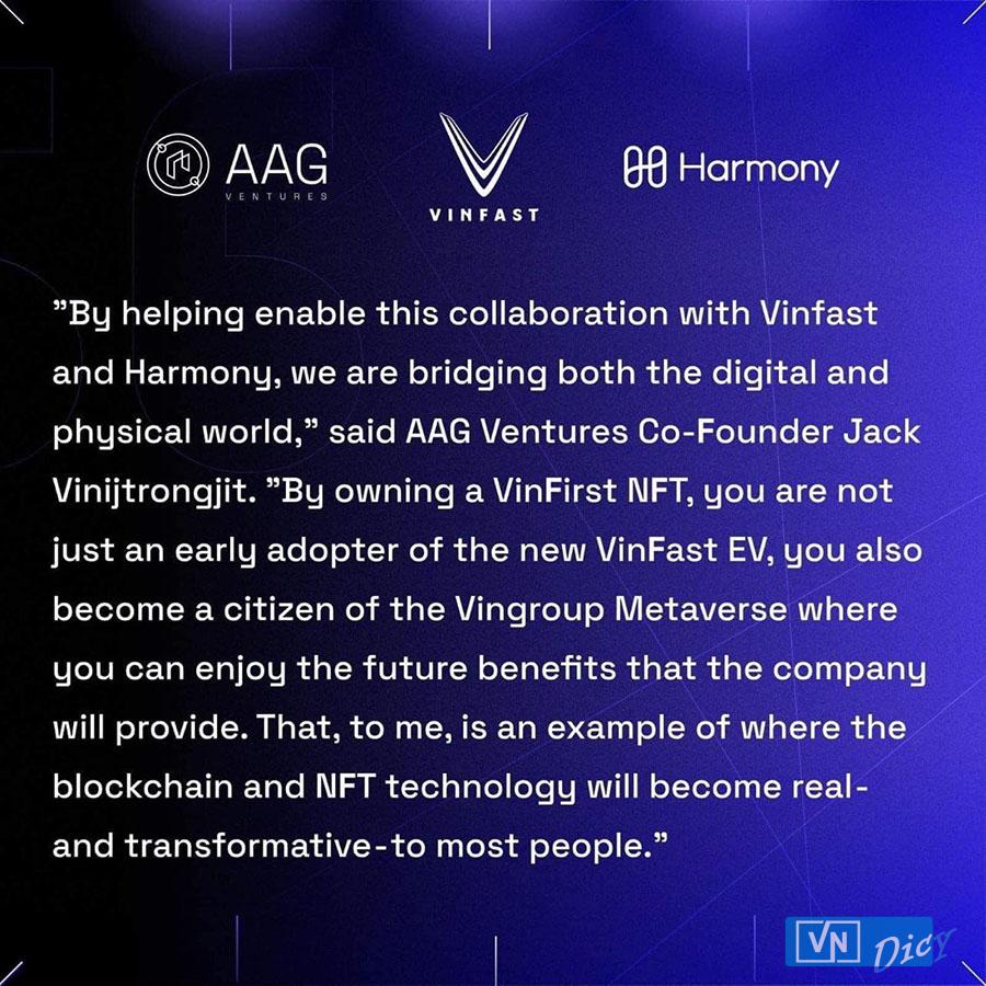 Thông báo hợp tác giữa VinFast, AAG Ventures và Harmony