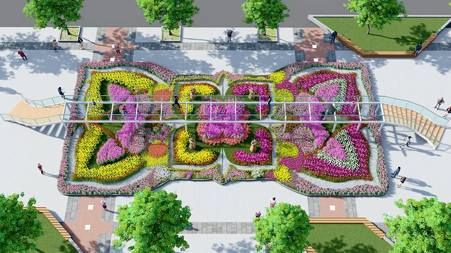 Lần đầu tiên đường hoa Nguyễn Huệ thiết kế cầu kính. Cầu dài 40 m, làm bằng sắt, gỗ và kính cường lực ba lớp cao 1,8 m, tính từ mặt đất.