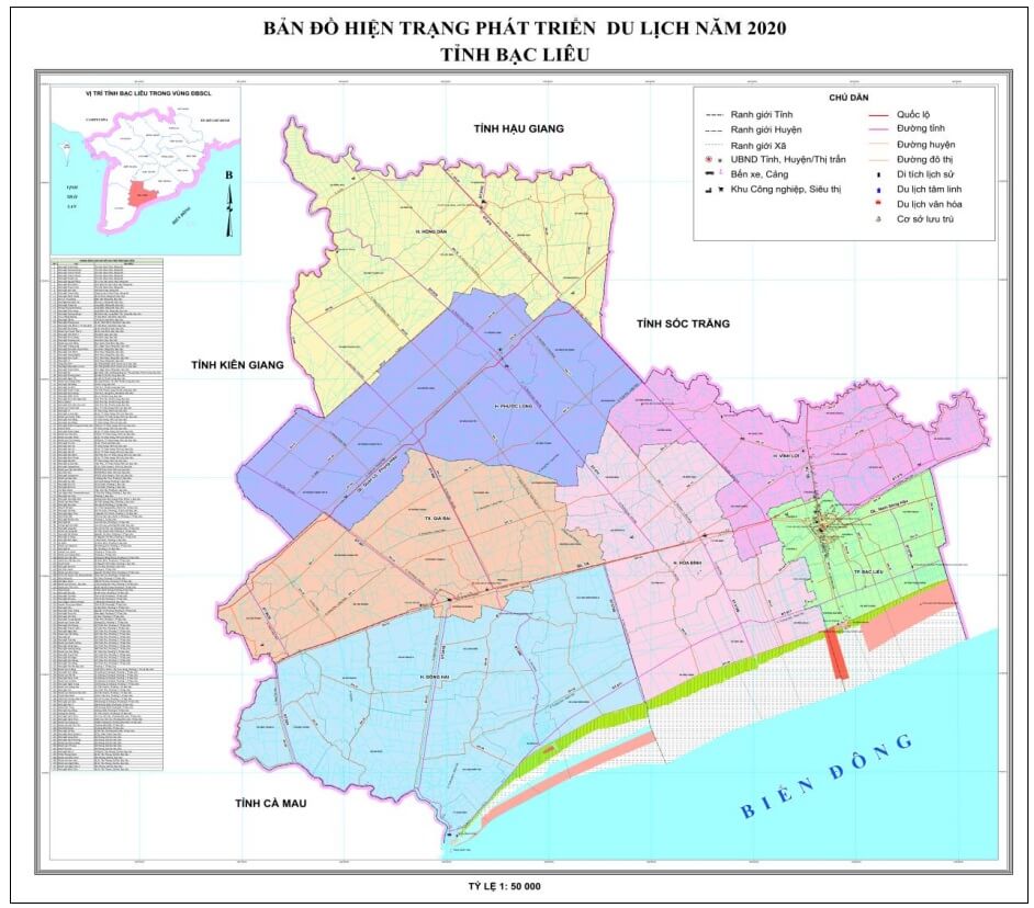 Bản đồ hiện trạng du lịch tỉnh Bạc Liêu