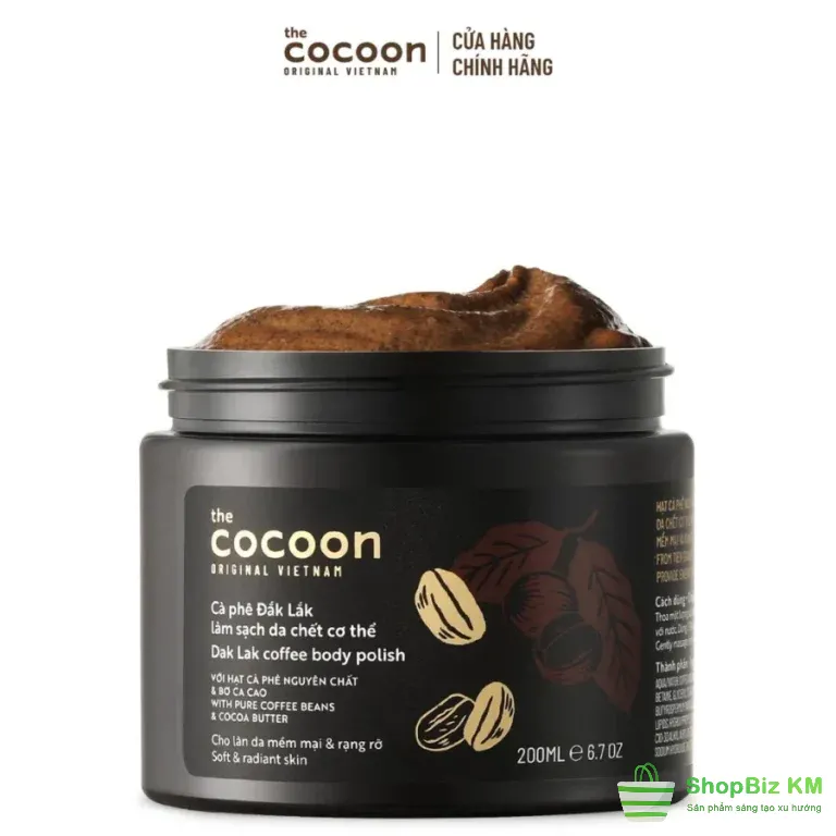 Tẩy da chết cơ thể Cocoon, thành phần cà phê, ca cao